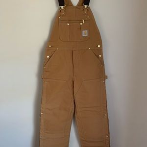 NWOT Carhartt insulated quilt lined duck bibs R41 brown